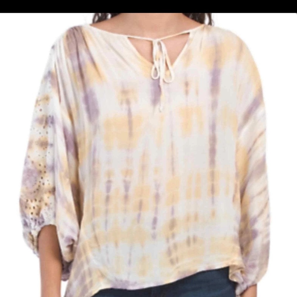 Young Fabulous & Broke Cream and Purple Tie-Dye Blouse